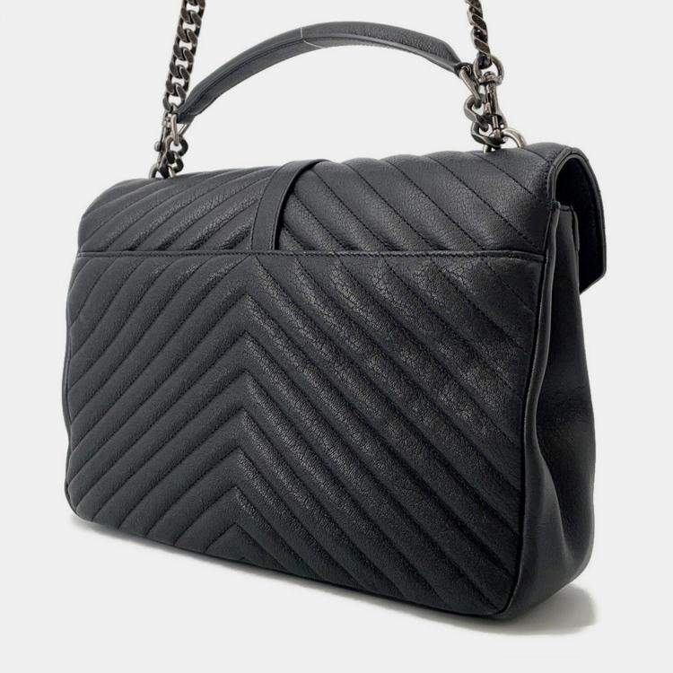 Pre Owned Saint Laurent Paris College 2Way Chain shoulder Bag Black Leather