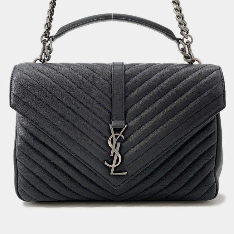 Pre Owned Saint Laurent Paris College 2Way Chain shoulder Bag Black Leather