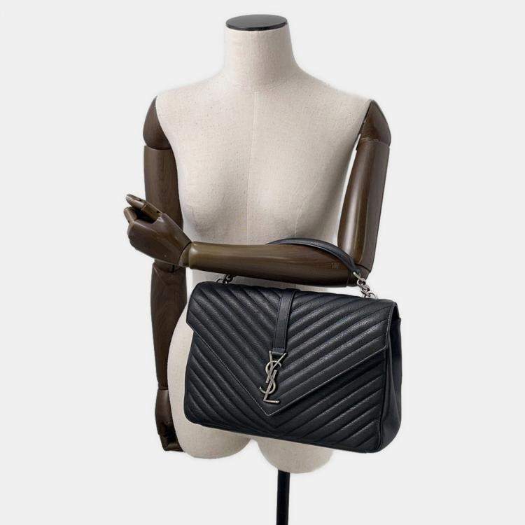 Pre Owned Saint Laurent Paris College 2Way Chain shoulder Bag Black Leather