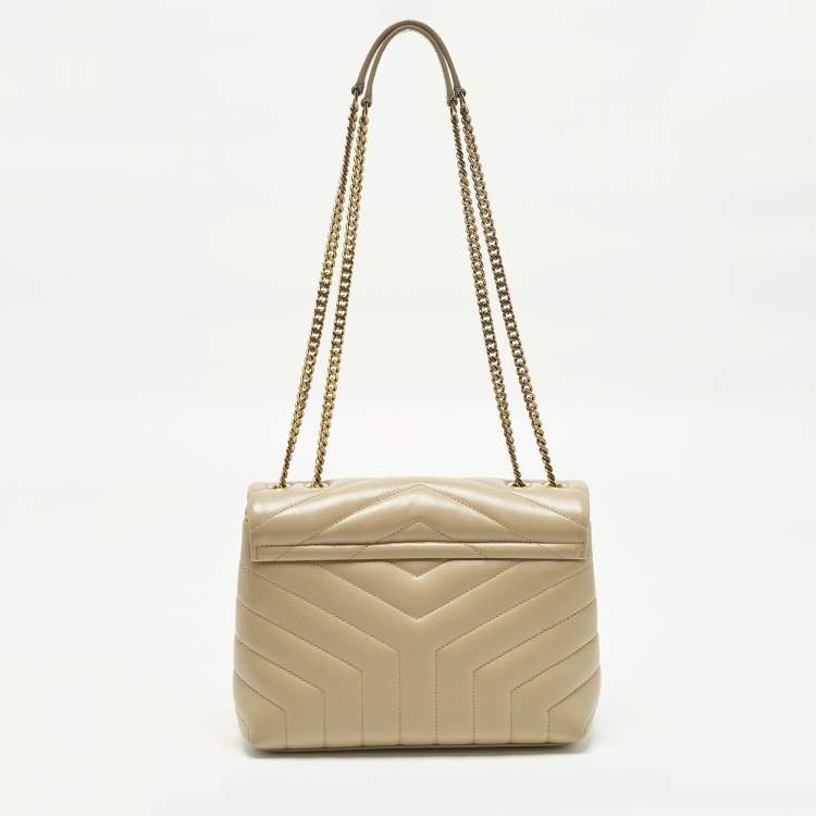Pre Owned Saint Laurent Loulou Small Beige Matelassé Leather Shoulder Bag