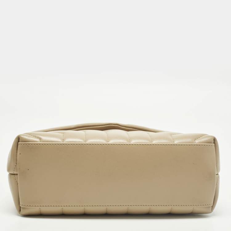 Pre Owned Saint Laurent Loulou Small Beige Matelassé Leather Shoulder Bag