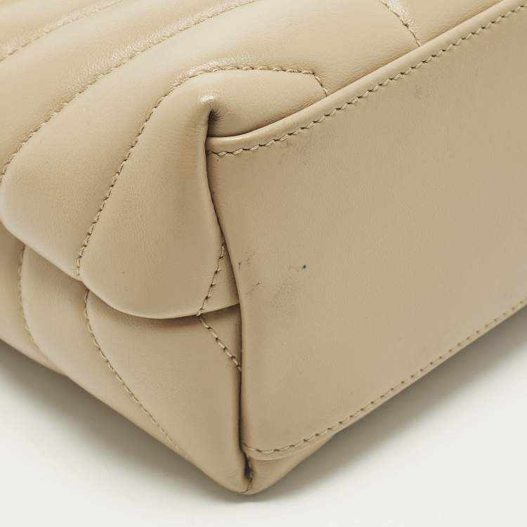 Pre Owned Saint Laurent Loulou Small Beige Matelassé Leather Shoulder Bag