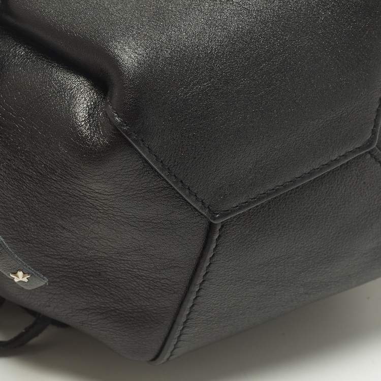 Pre Owned Saint Laurent Emmanuelle Studded Fringe Black Leather Bucket Bag