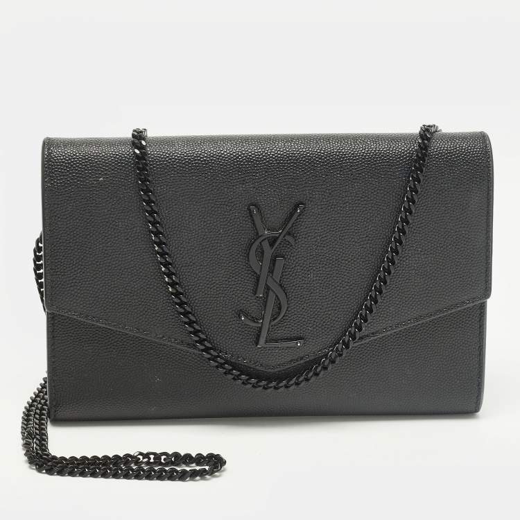 Pre Owned Saint Laurent Uptown Black Leather Wallet On Chain