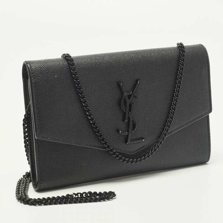 Pre Owned Saint Laurent Uptown Black Leather Wallet On Chain