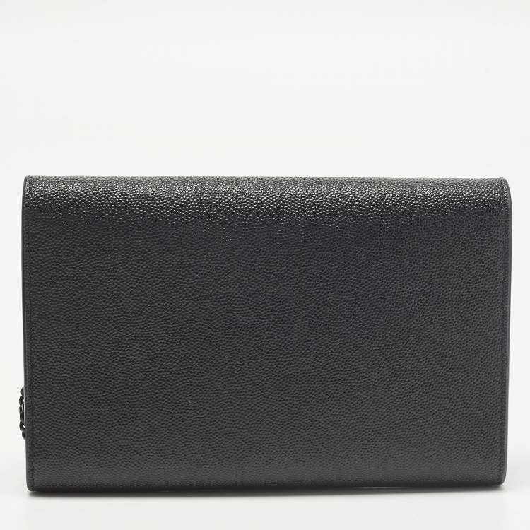 Pre Owned Saint Laurent Uptown Black Leather Wallet On Chain