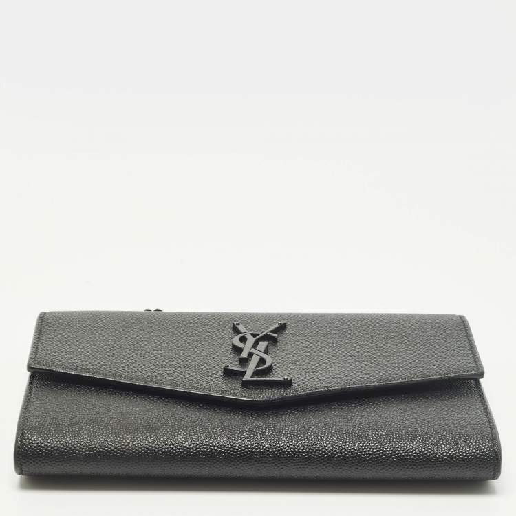 Pre Owned Saint Laurent Uptown Black Leather Wallet On Chain