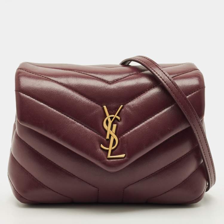 Pre Owned Saint Laurent Loulou Mini Burgundy Matelassé Leather Shoulder Bag
