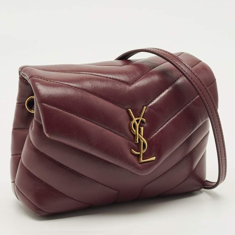 Pre Owned Saint Laurent Loulou Mini Burgundy Matelassé Leather Shoulder Bag