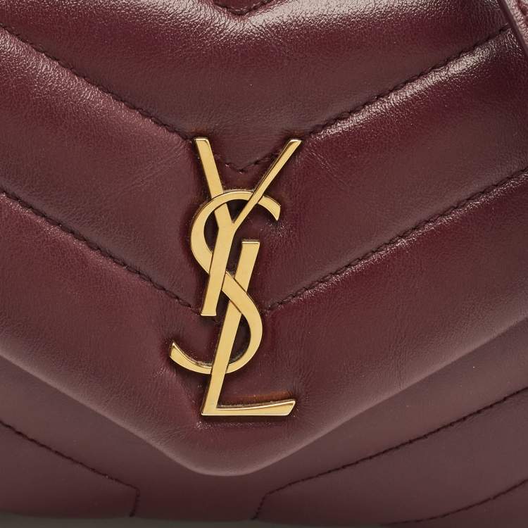 Pre Owned Saint Laurent Loulou Mini Burgundy Matelassé Leather Shoulder Bag