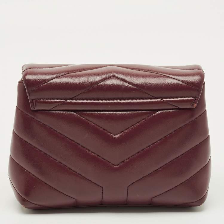 Pre Owned Saint Laurent Loulou Mini Burgundy Matelassé Leather Shoulder Bag