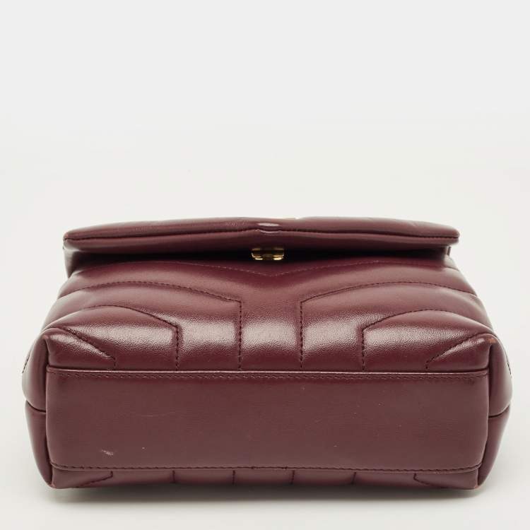 Pre Owned Saint Laurent Loulou Mini Burgundy Matelassé Leather Shoulder Bag