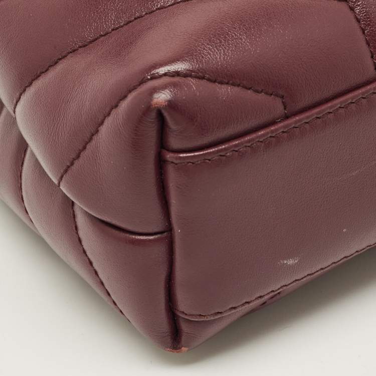 Pre Owned Saint Laurent Loulou Mini Burgundy Matelassé Leather Shoulder Bag