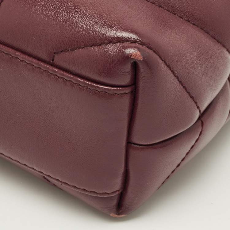 Pre Owned Saint Laurent Loulou Mini Burgundy Matelassé Leather Shoulder Bag