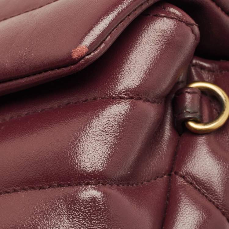 Pre Owned Saint Laurent Loulou Mini Burgundy Matelassé Leather Shoulder Bag