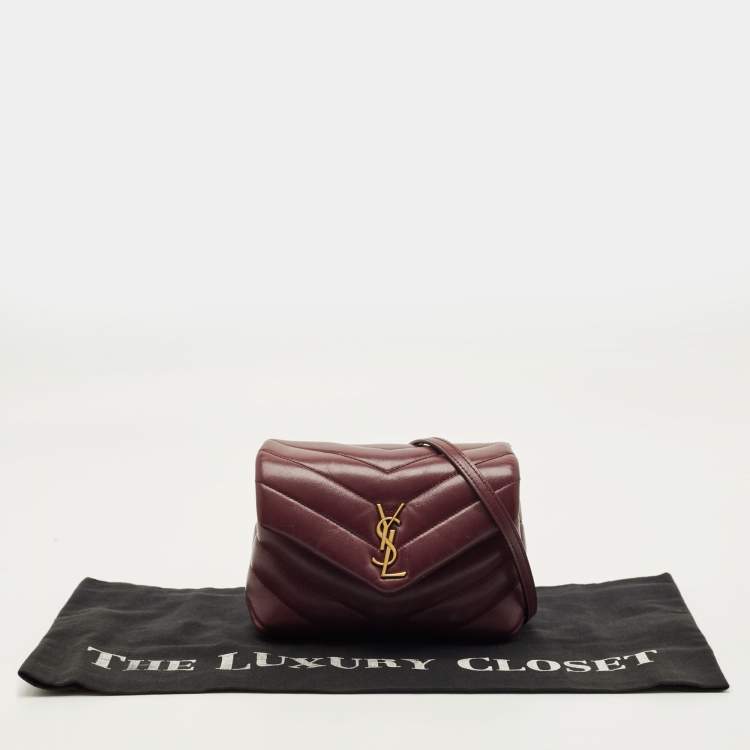 Pre Owned Saint Laurent Loulou Mini Burgundy Matelassé Leather Shoulder Bag