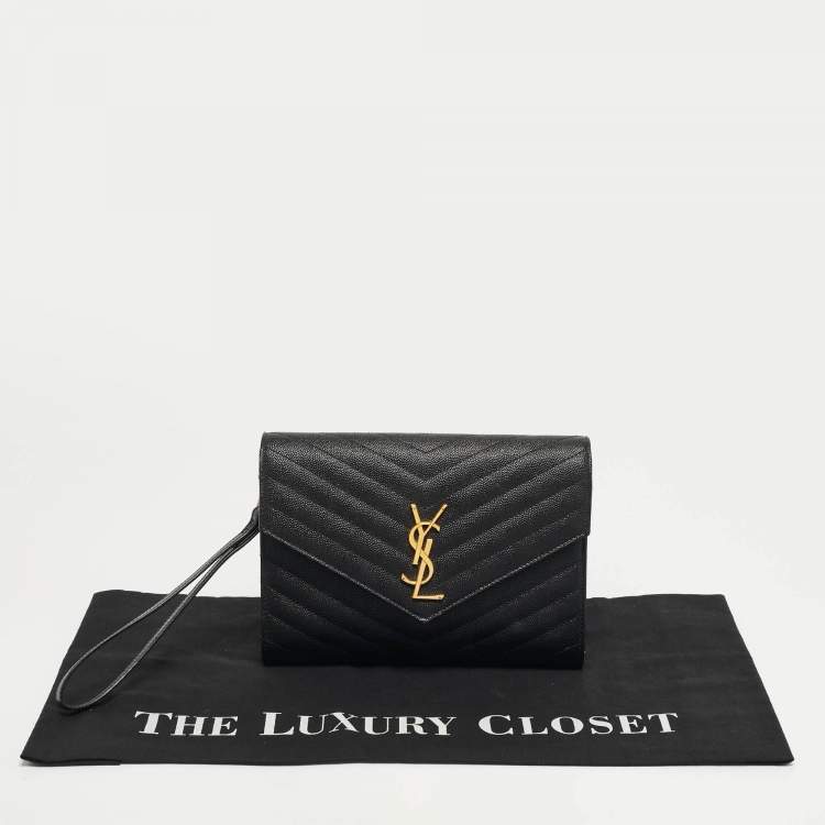 مملوكة مسبقًا Saint Laurent Cassandre Black Matelassé Leather Envelope Pouch Clutch