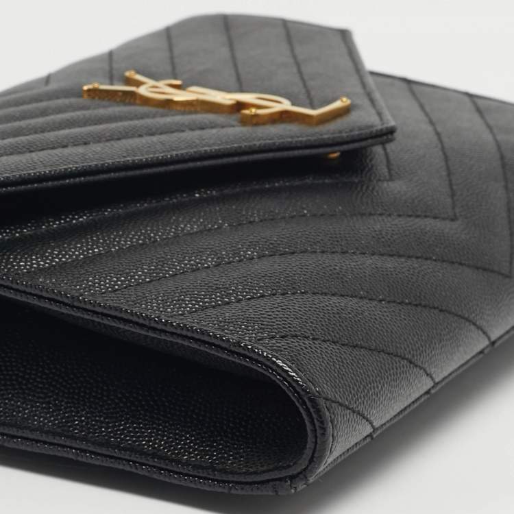مملوكة مسبقًا Saint Laurent Cassandre Black Matelassé Leather Envelope Pouch Clutch