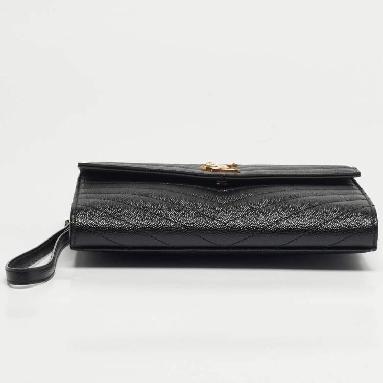 مملوكة مسبقًا Saint Laurent Cassandre Black Matelassé Leather Envelope Pouch Clutch