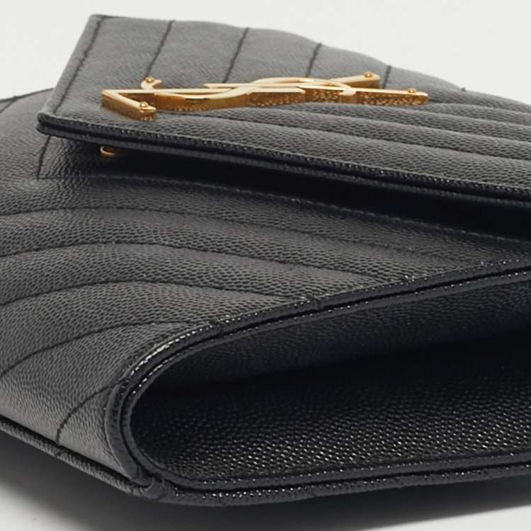 مملوكة مسبقًا Saint Laurent Cassandre Black Matelassé Leather Envelope Pouch Clutch