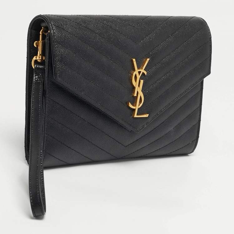 مملوكة مسبقًا Saint Laurent Cassandre Black Matelassé Leather Envelope Pouch Clutch