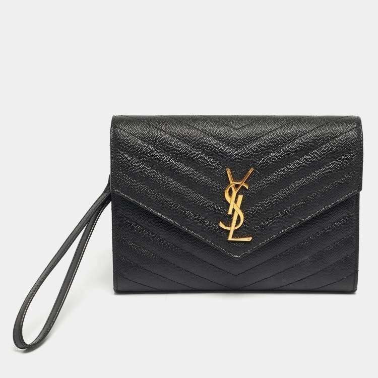 مملوكة مسبقًا Saint Laurent Cassandre Black Matelassé Leather Envelope Pouch Clutch