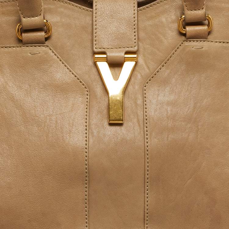 Pre Owned Saint Laurent Cabas Chyc Large Beige Leather Tote