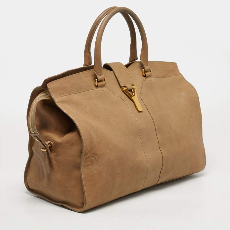 Pre Owned Saint Laurent Cabas Chyc Large Beige Leather Tote