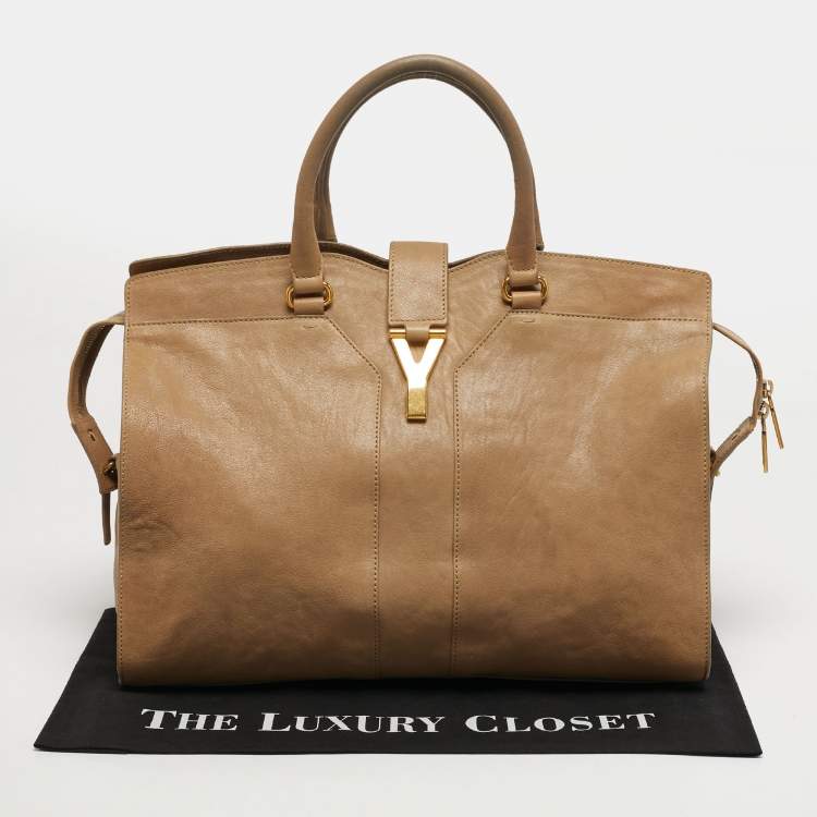 Pre Owned Saint Laurent Cabas Chyc Large Beige Leather Tote