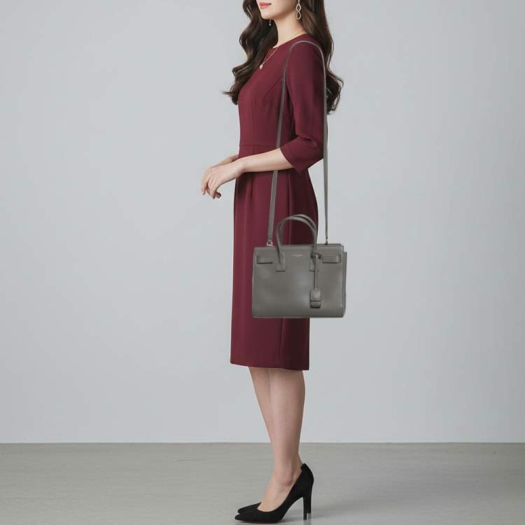 Pre Owned Saint Laurent Classic Sac De Jour Baby Grey Leather Tote