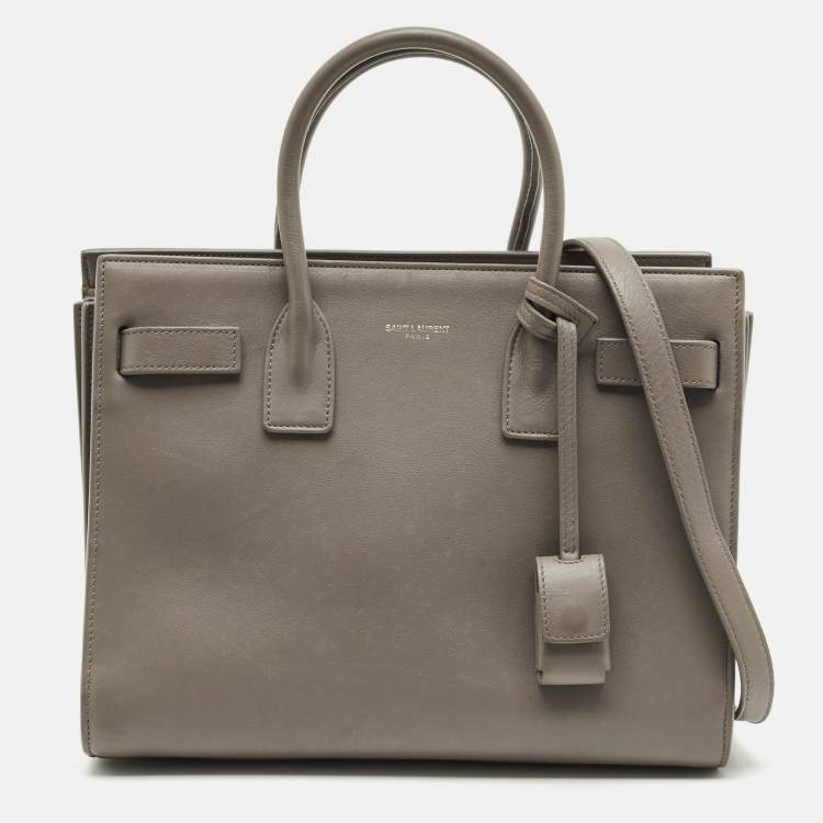 Pre Owned Saint Laurent Classic Sac De Jour Baby Grey Leather Tote