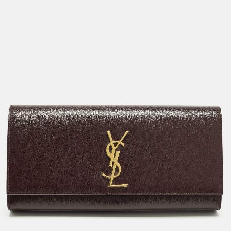 Pre Owned Saint Laurent Cassandre Burgundy Leather Clutch