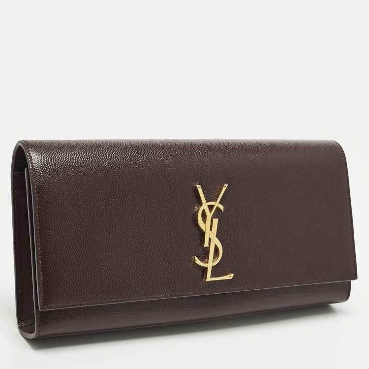 Pre Owned Saint Laurent Cassandre Burgundy Leather Clutch