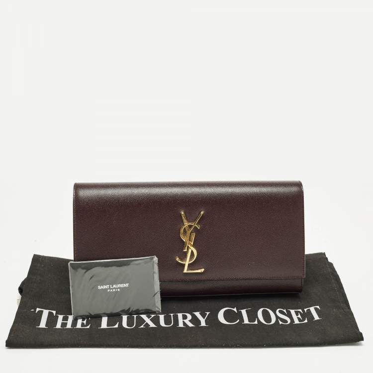 Pre Owned Saint Laurent Cassandre Burgundy Leather Clutch