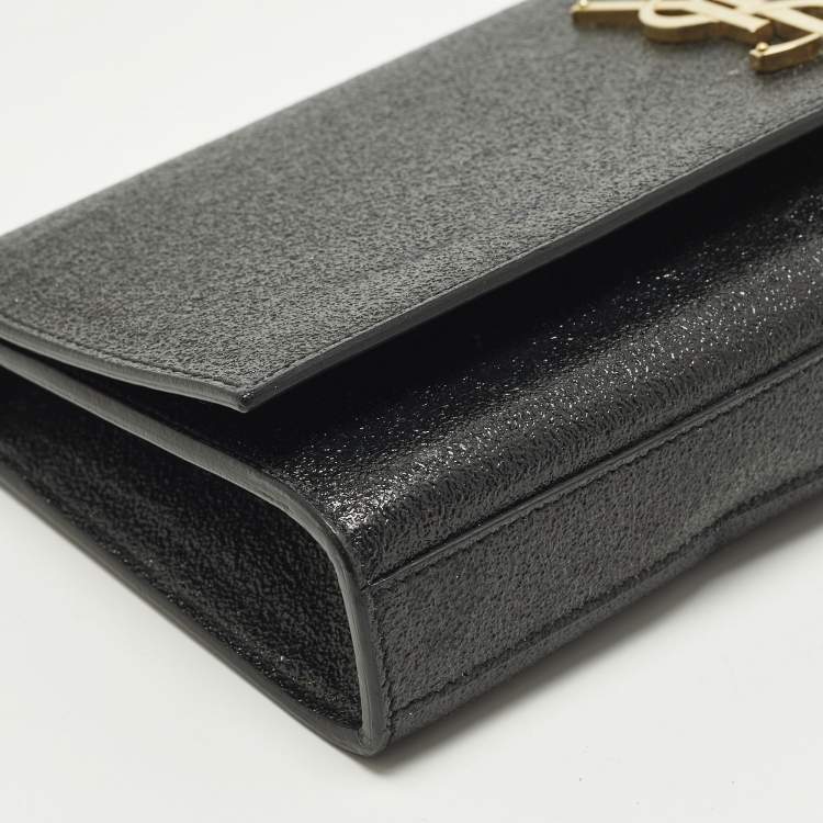 Pre Owned Saint Laurent Monogram Dark Grey Shimmer Leather Clutch