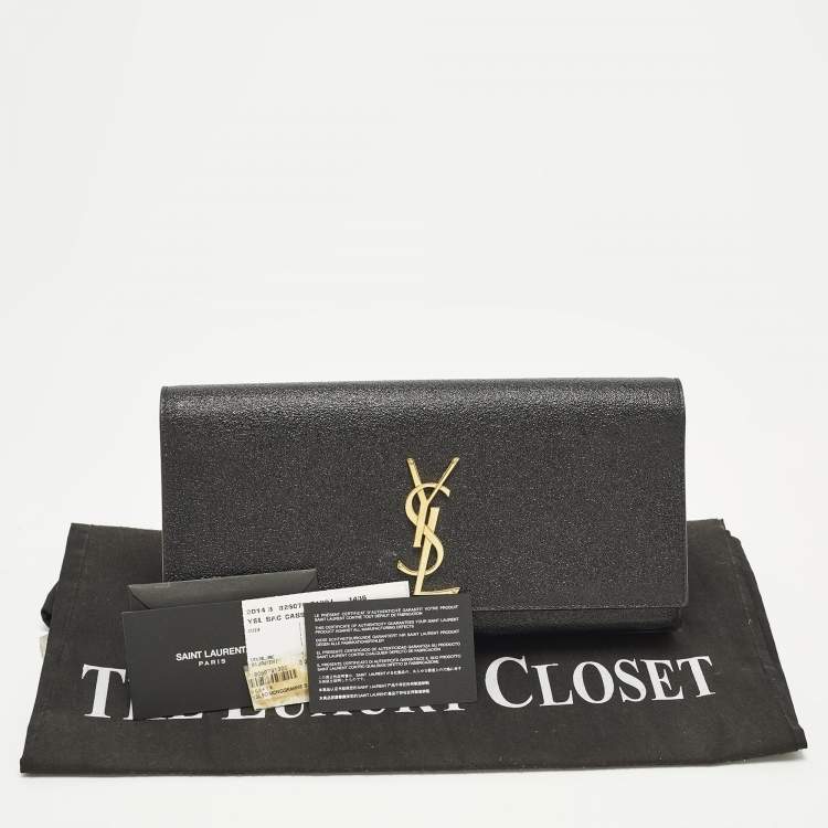 Pre Owned Saint Laurent Monogram Dark Grey Shimmer Leather Clutch