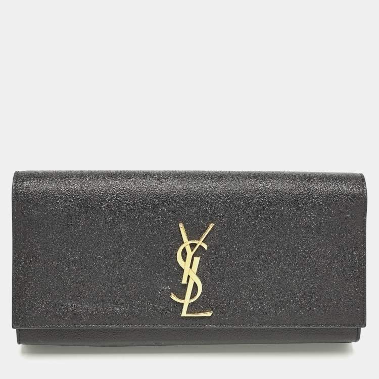 Pre Owned Saint Laurent Monogram Dark Grey Shimmer Leather Clutch