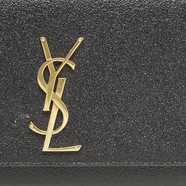 Pre Owned Saint Laurent Monogram Dark Grey Shimmer Leather Clutch