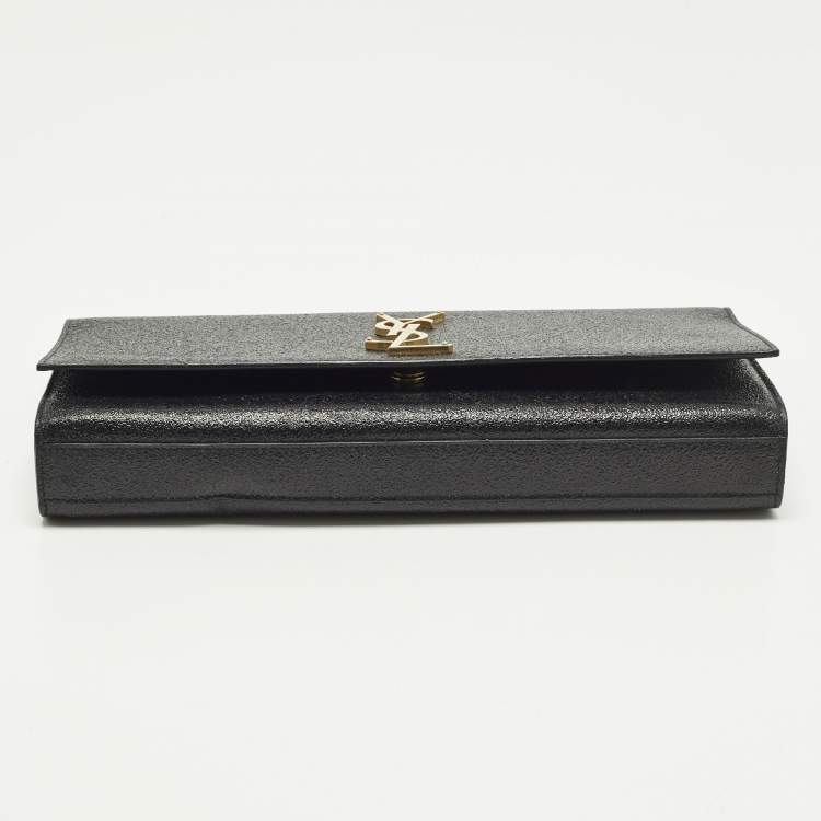 Pre Owned Saint Laurent Monogram Dark Grey Shimmer Leather Clutch