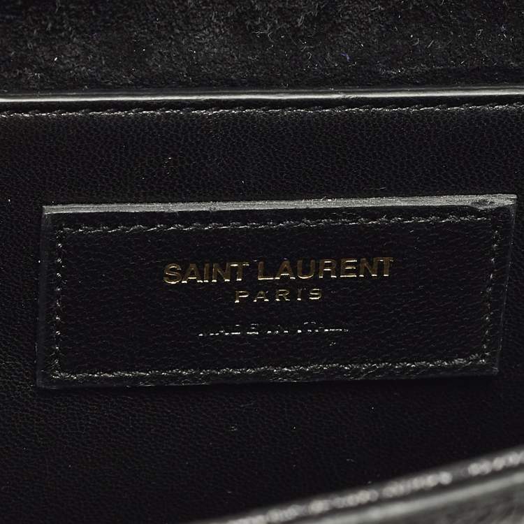 Pre Owned Saint Laurent Monogram Dark Grey Shimmer Leather Clutch
