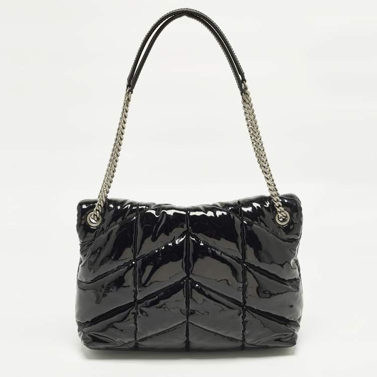 Pre Owned Saint Laurent Loulou Medium Black Puffer Patent Leather Shoulder Bag