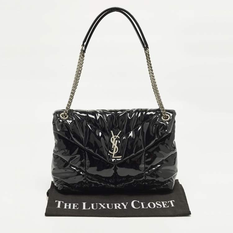 Pre Owned Saint Laurent Loulou Medium Black Puffer Patent Leather Shoulder Bag