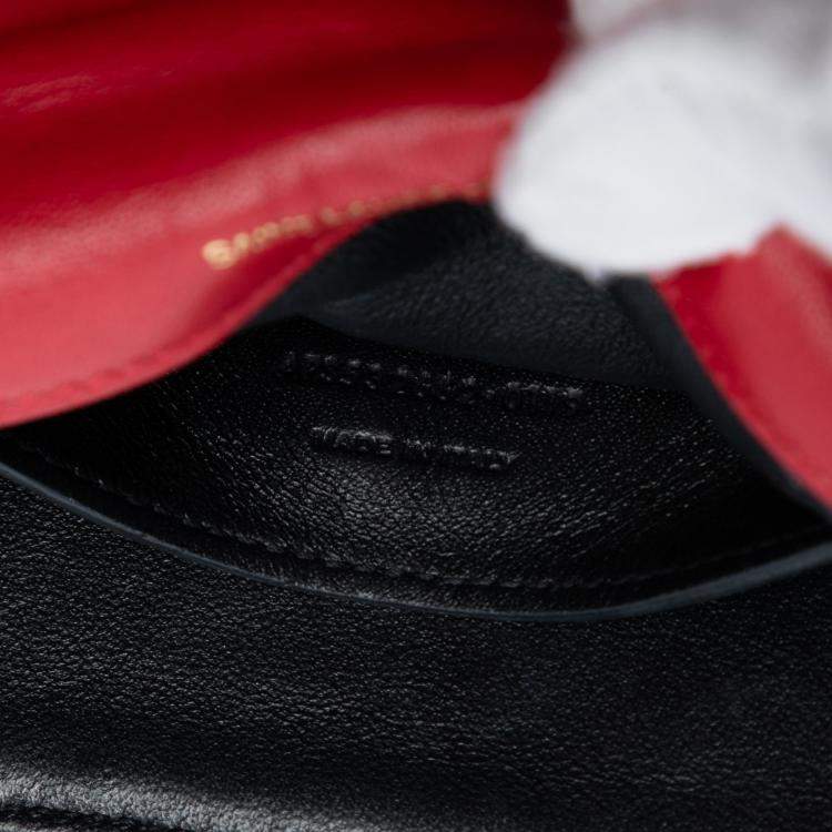 Pre Owned Saint Laurent Paris Red Small Chevron Lambskin Monogram Sulpice Bag