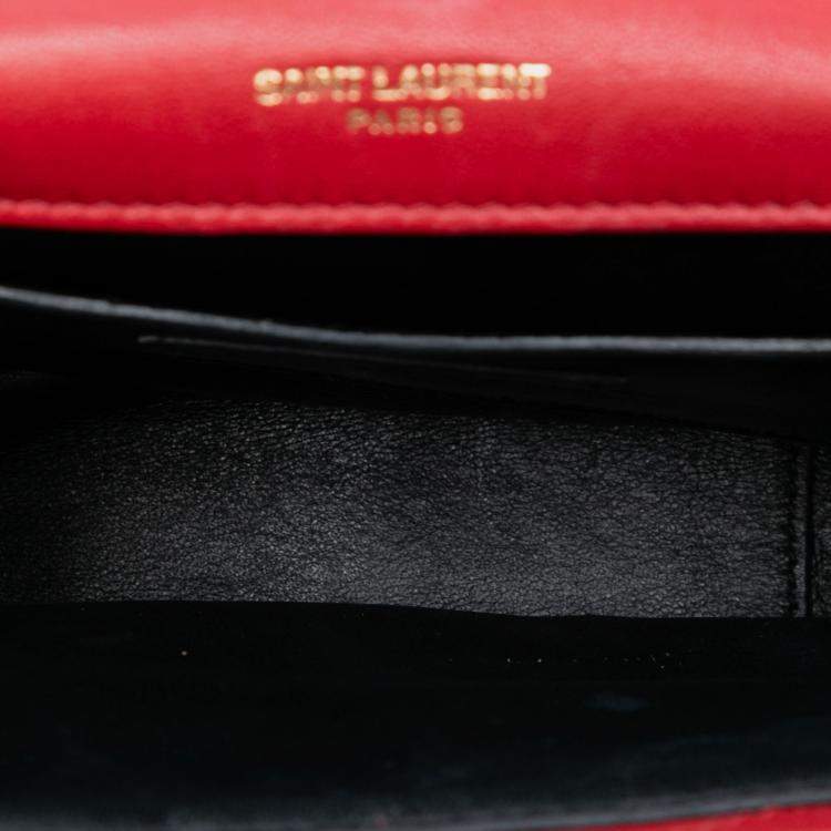 Pre Owned Saint Laurent Paris Red Small Chevron Lambskin Monogram Sulpice Bag