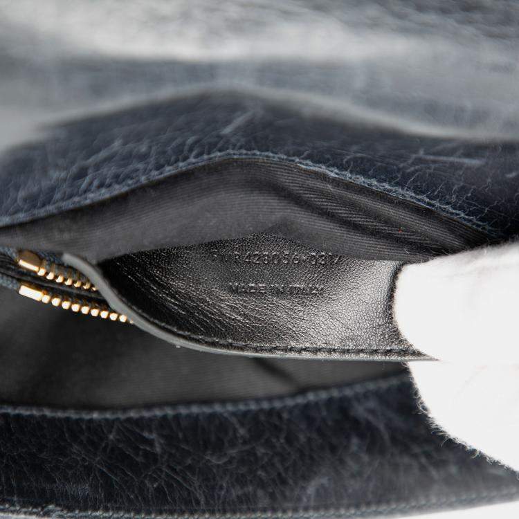 Pre Owned Saint Laurent Paris Black Medium Chevron Sheepskin Monogram College Satchel