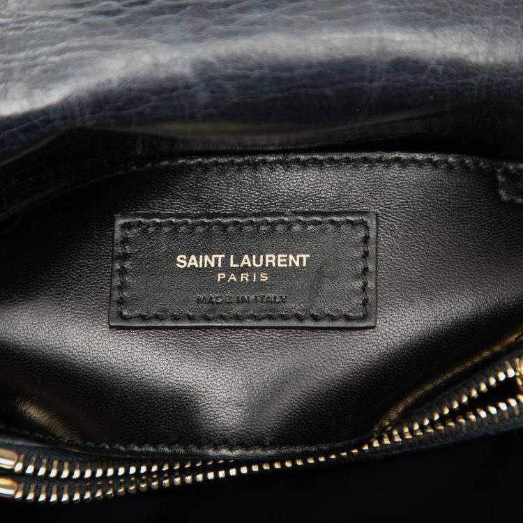 Pre Owned Saint Laurent Paris Black Medium Chevron Sheepskin Monogram College Satchel