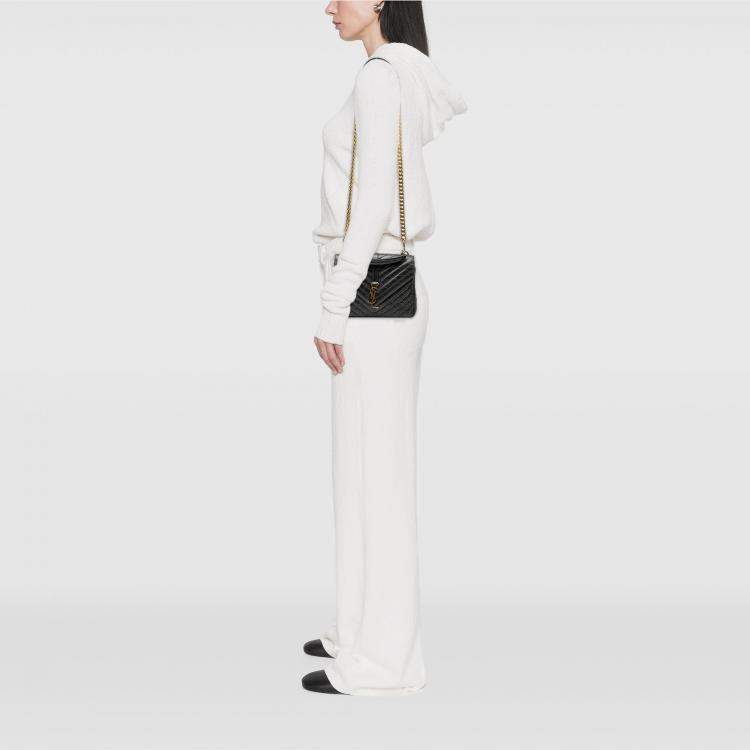 Pre Owned Saint Laurent Paris Black Medium Chevron Sheepskin Monogram College Satchel