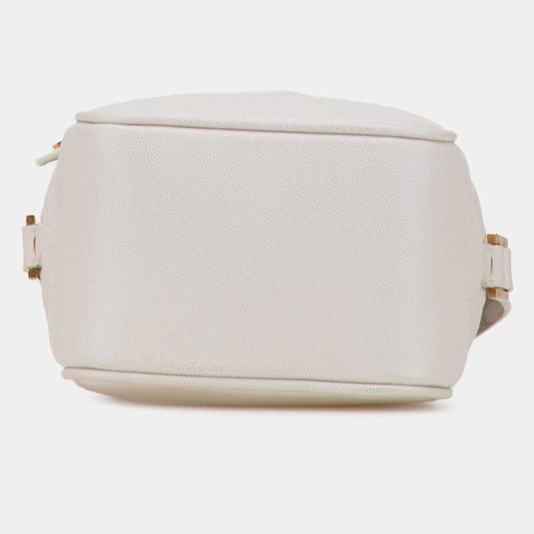 Pre Owned Saint Laurent Paris White Grain de Poudre Quilted 80's Vanity Bag