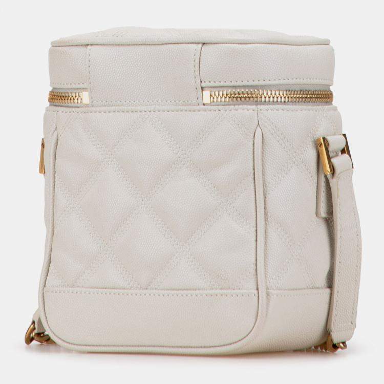 Pre Owned Saint Laurent Paris White Grain de Poudre Quilted 80's Vanity Bag