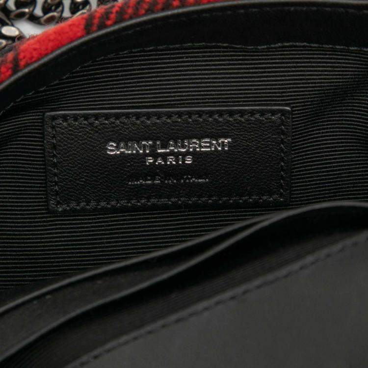 Pre Owned Saint Laurent Paris Red Baby Chevron Tartan Wool Monogram Classic Chain Bag